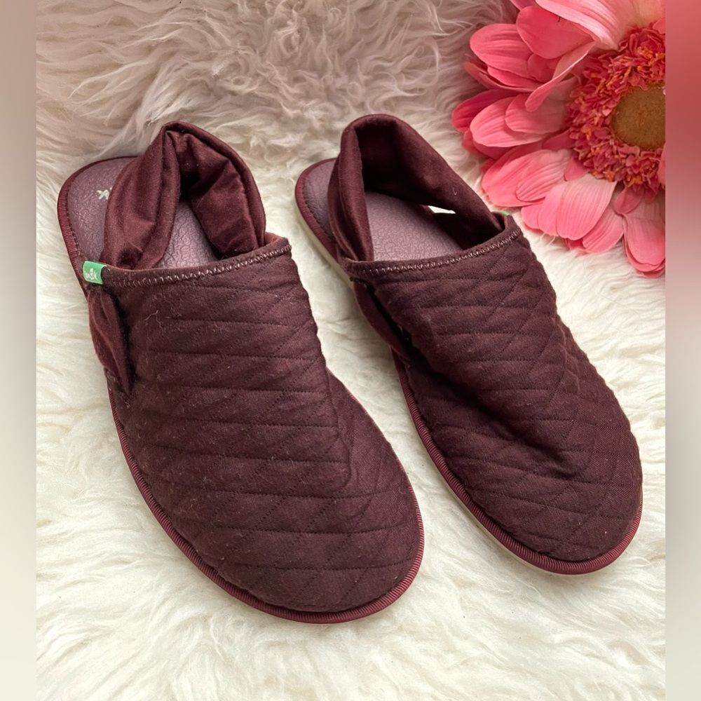 Sanuk Yoga Cruz Quilted Slingback Flats Burgundy 8